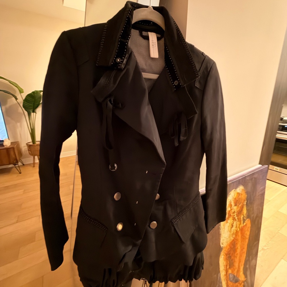 Italian Black Trench Coat with Ruffle Hem